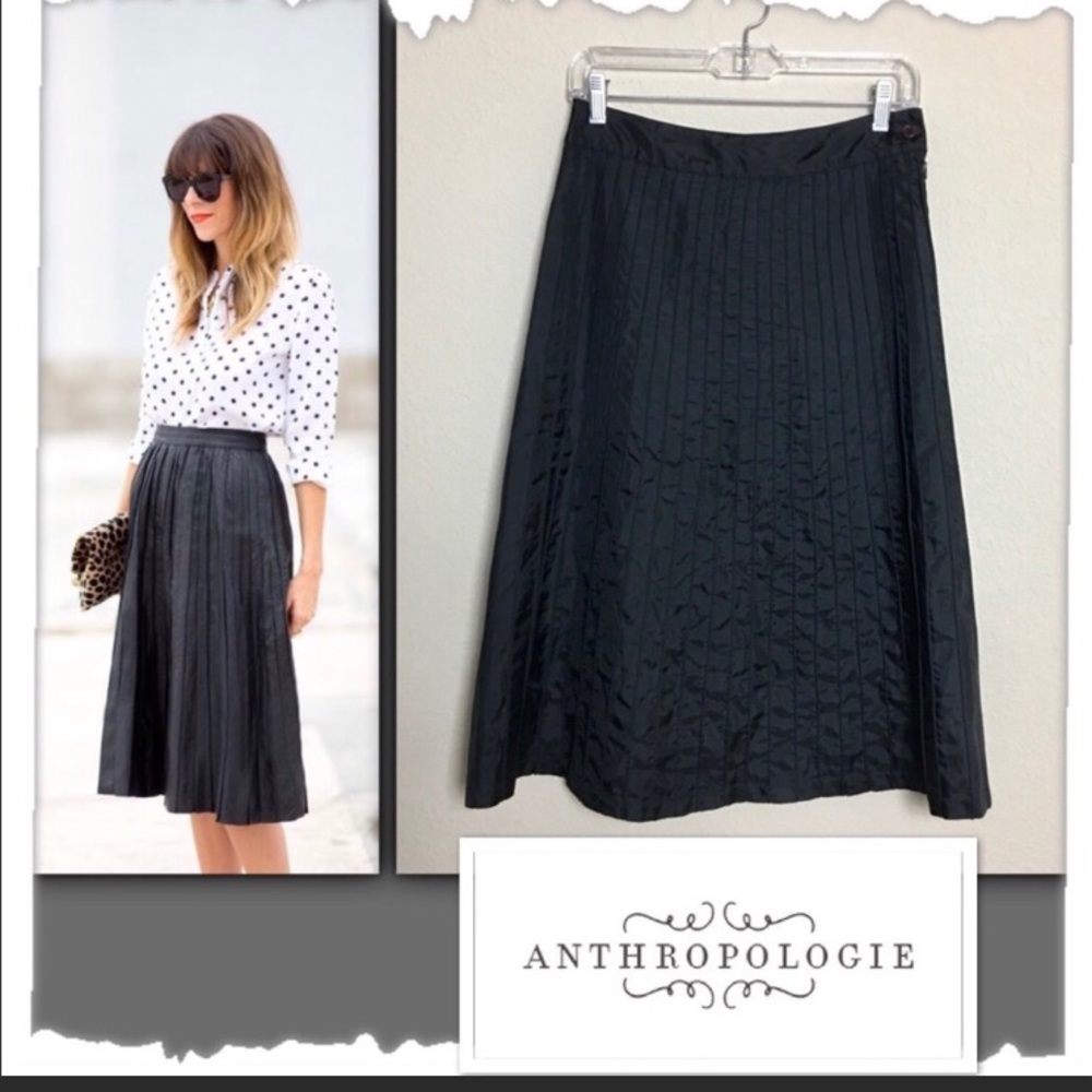 Odille for Anthropologie Black Pinch Midi Skirt